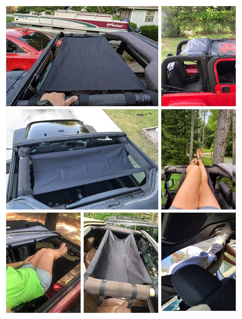 CheroCar Car Roof Hammock Top Net for Jeep Wrangler Unlimited Accessories 1987-2020 YJ, TJ, LJ, JK, JKU, JL, JLU, for Jeep Gladiator JT 2020, Black Decoration - Image 2